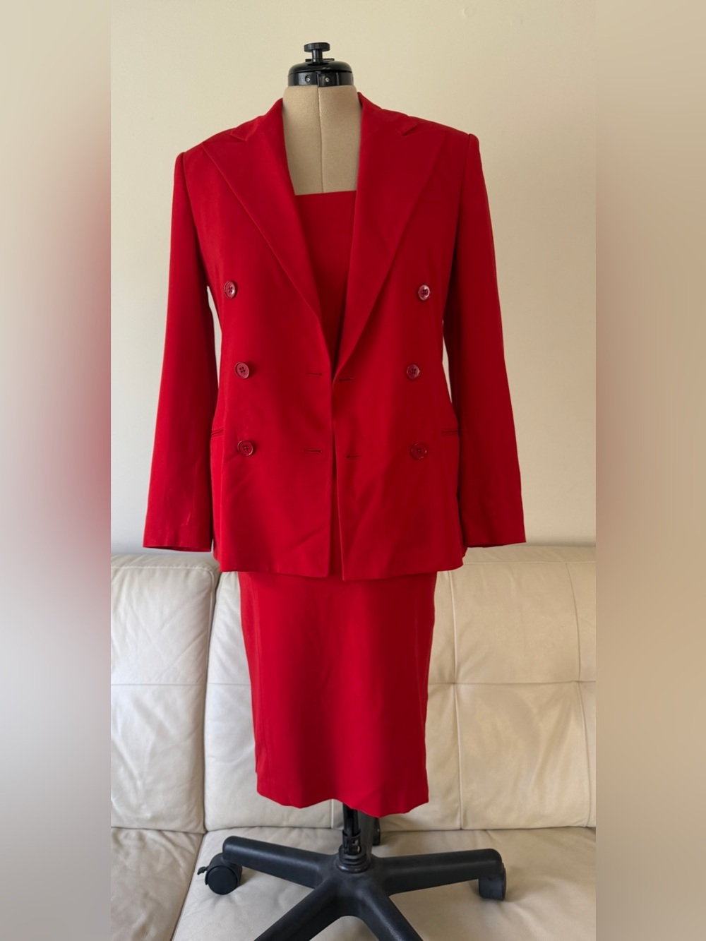 Vtg Polo Ralph Lauren Red Dress Suit Set Sz 10 Double Breasted Wool Blazer USA